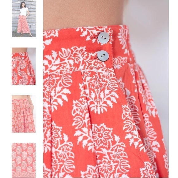 Anokhi Pink and Gray Striped Indian Cotton Wide Leg Crop Pants Culottes Size M - Picture 6 of 14